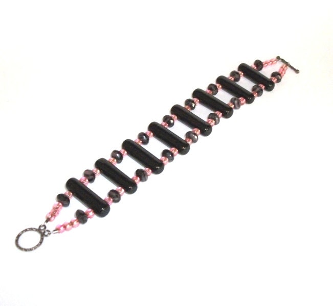 Czech glass ladder bracelet- Ladder of Rosebuds