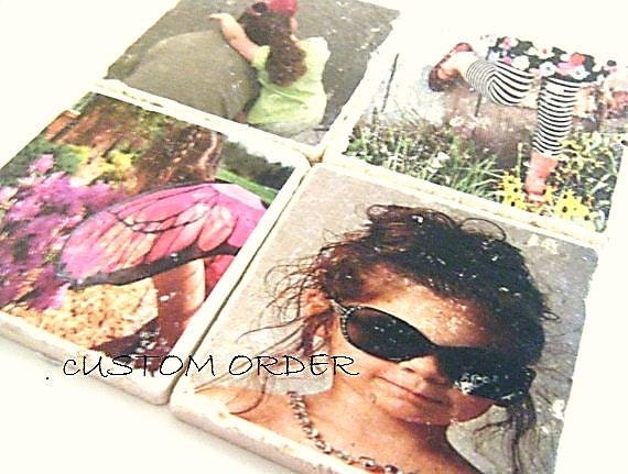 Custom Personalized Marble Photo Coaster Set of Four