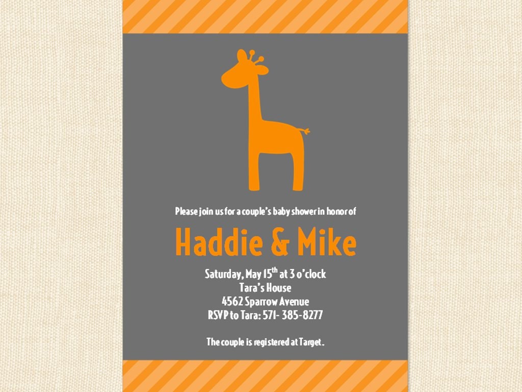 Giraffe Baby Shower Invitation Orange Printable Gender Neutral Boy Girl