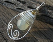 Faceted Jade Teardrop Pendant, Silver Wire Wrapped