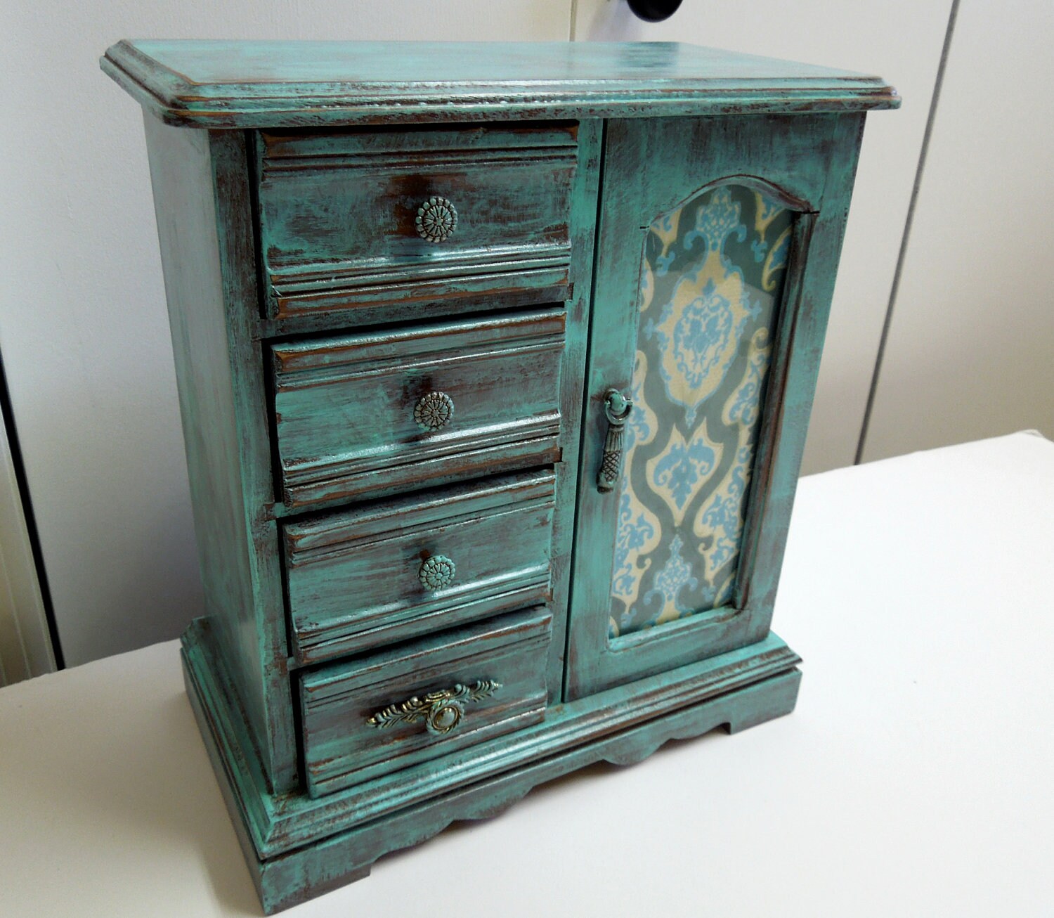 Items similar to Distressed Wood Jewelry Box Upcycled Turquoise with