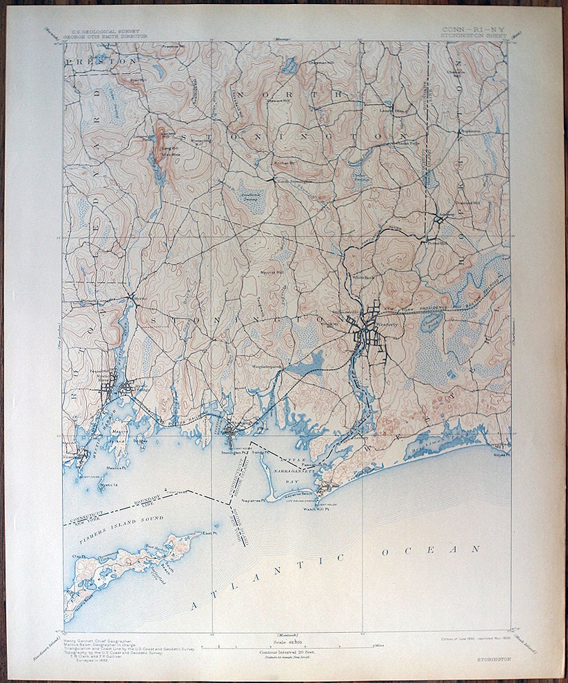 Lot's More Maps Listed/ Antique Rare Stonington, Connecticut - New York - R.I. US Geological Survey Topographic Map