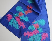 80s Veress by  VERA Neumann scarf royal blue with autumnal leaves genuine vintage NOT Target