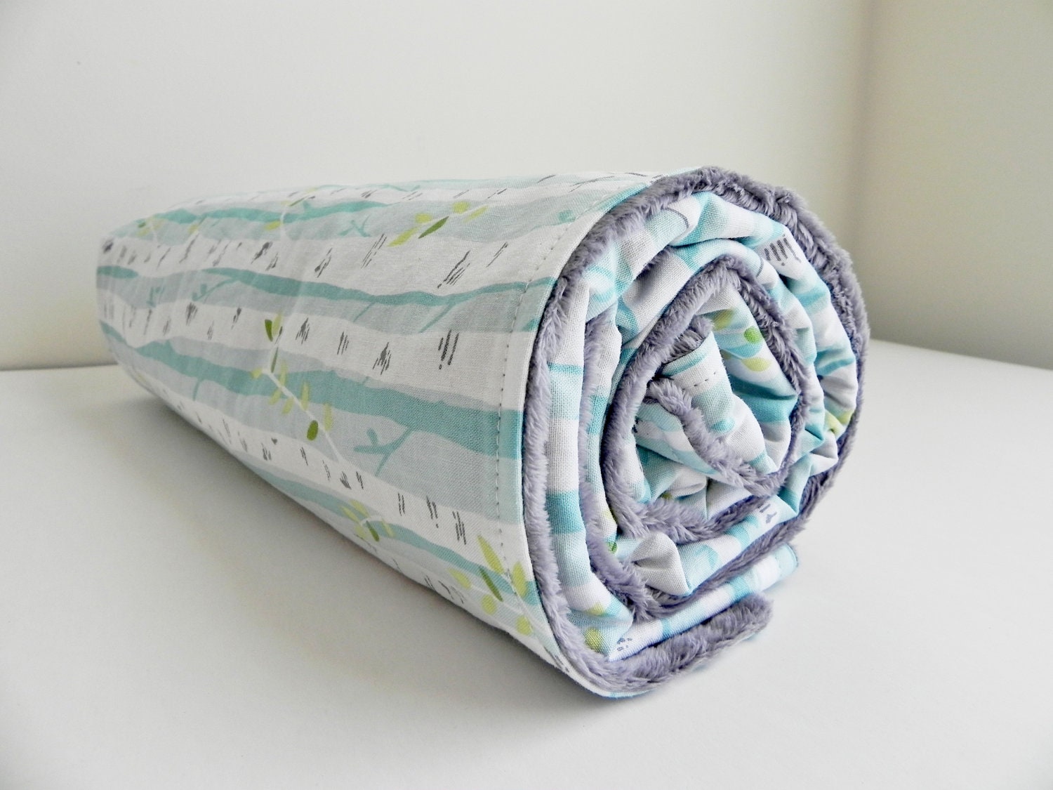 Minky Baby/Toddler Blanket, Backyard Baby Birch Forest Aqua and Gray Bubble Dot Minky
