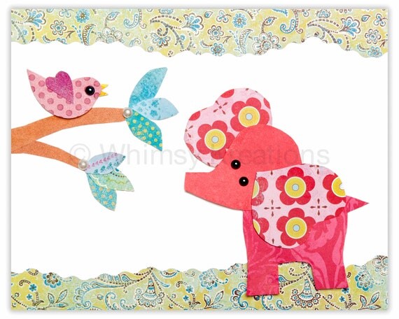The Elephant and The Bird - Whimsical Nursery, Children's Art Print