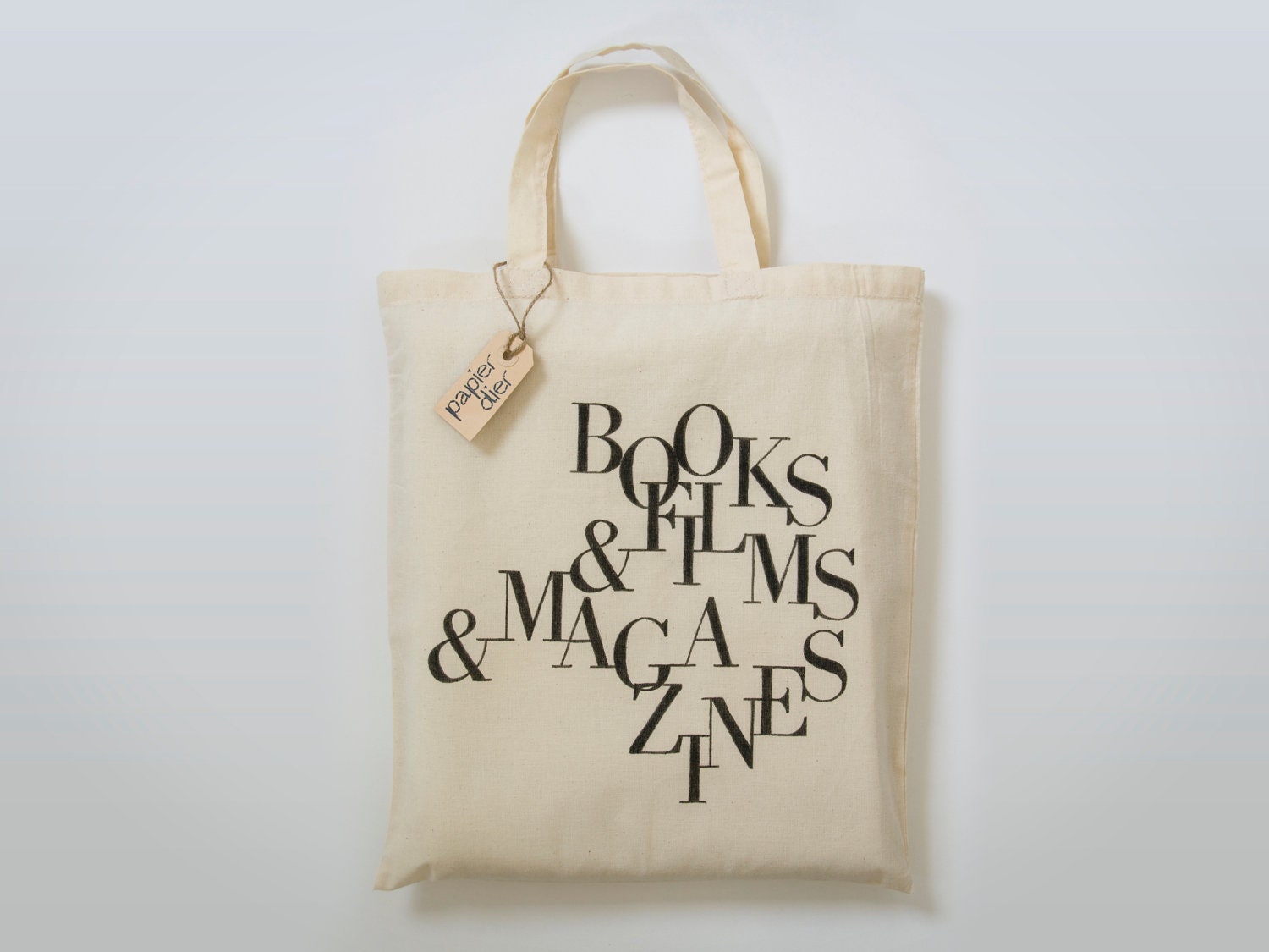 Big cotton tote bag with hand drawn black typographic design - hand lettering