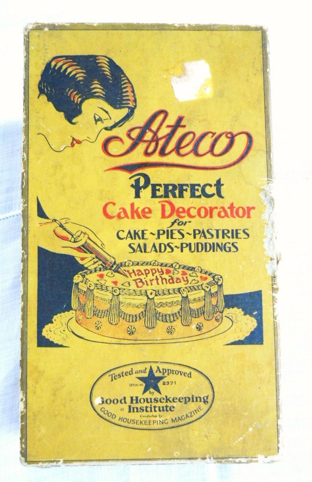 Vintage 1950s Good Housekeeping Kitchen Ateco 701 Perfect Cake Decorator For Cakes Pies Pastries Salads Puddings Lithograph Decorator Box