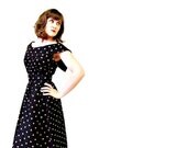 80's Does 50's Black and Gold Polka Dot Dress  / Prom Dress / Acetate / Black and Gold / Size Medium or Large