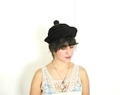 1960s Beanie Hat / Dowa Hat / Beaver Fur / Black and Brown / For Her / Made in Italy