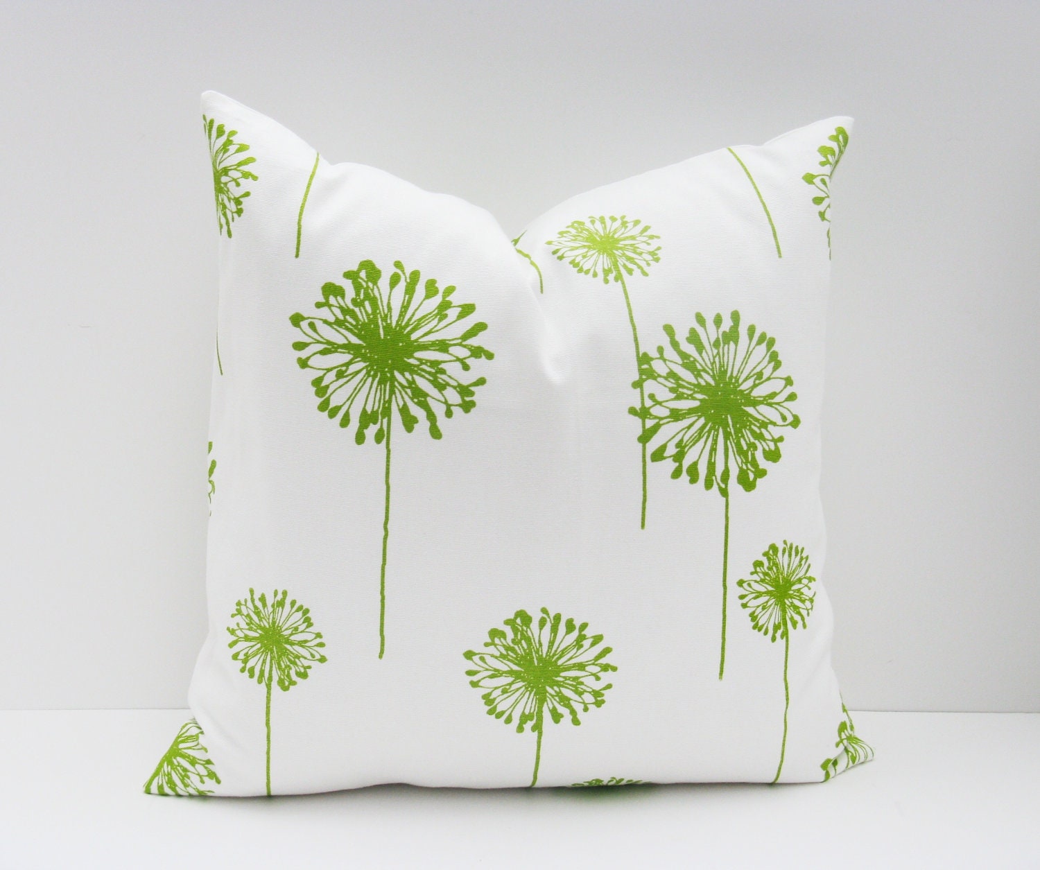 Throw Pillow Cover 20x20 Green Pillow Cover Dandelion Chartreuse Pillow Lime Green Pillow Printed Fabric both sides