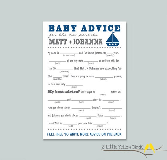 Baby Shower Advice Cards - Mad Libs (Sail Boats)