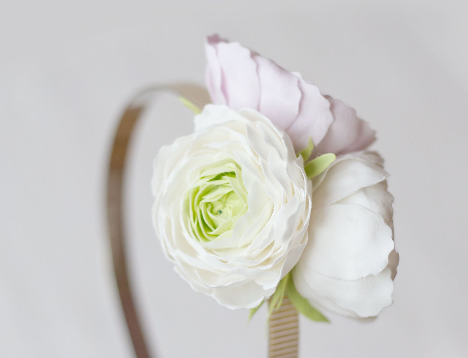 Ranunculus headband - white lilac flower headpiece - ranunculus wedding hair piece - bridal, bridesmaids