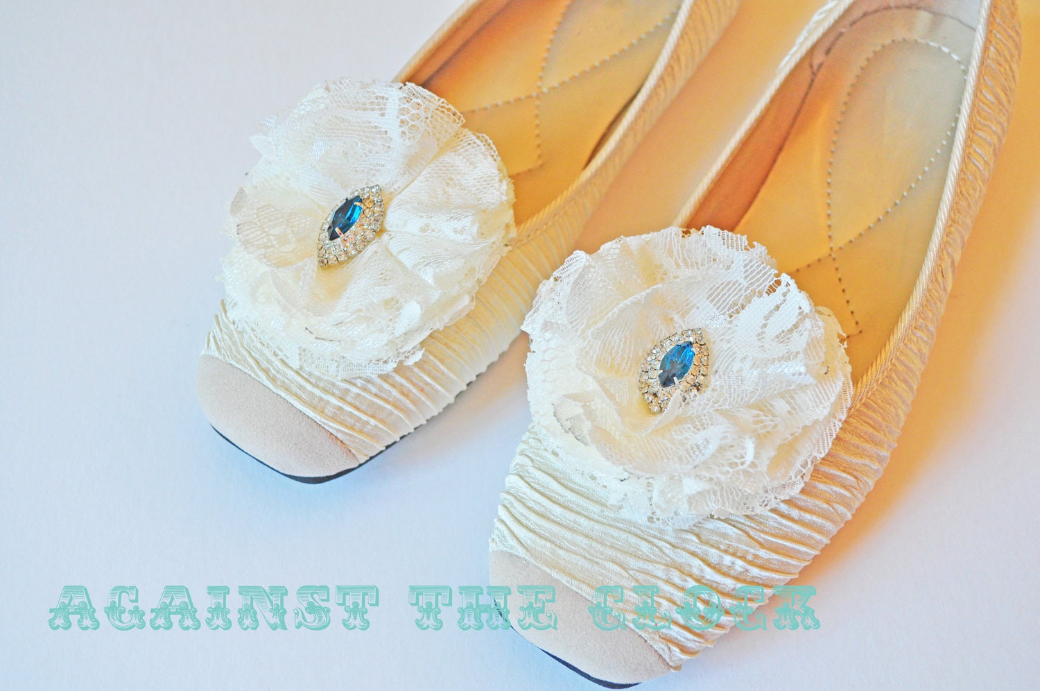 Wedding shoe clips, Shoe accessory, Flower shoe embelishment, Bridal shoe, Sapphire shoe clips