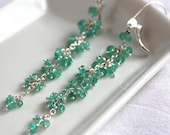 Genuine Emerald Earring's:Long Sterling Silver Gemstone Earrings, Colombian Emerald Jewelry,Emerald Green