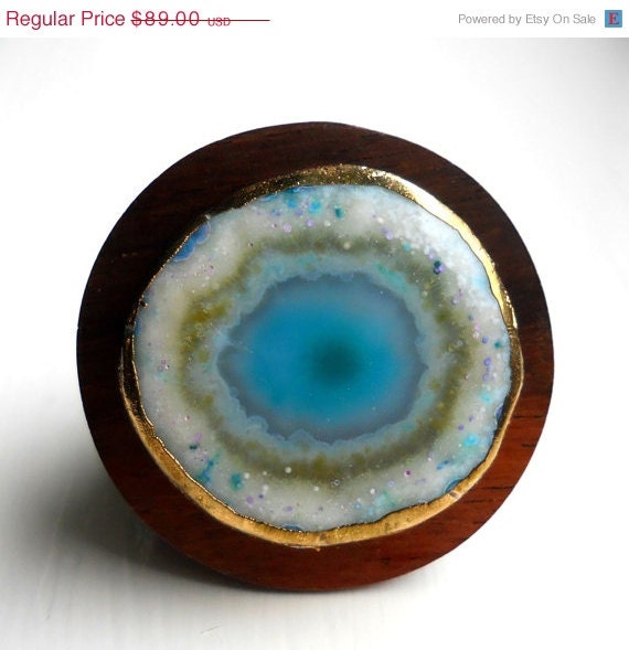50% OFF SALE Gold dipped agate slice ring