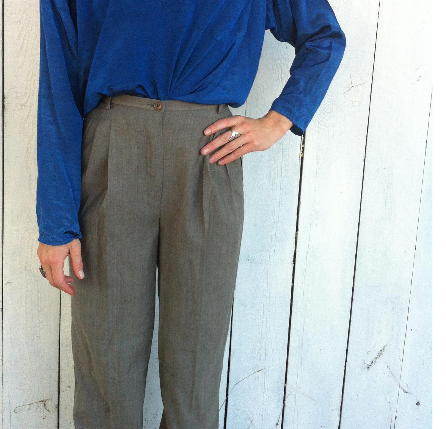 1980s giorgio armani never worn high waist heather grey wool slacks