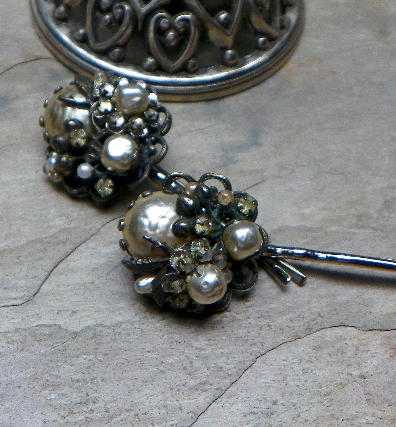 Fall Winter Vintage Grey Baroque Pearl Robert Haskell Hair Pins