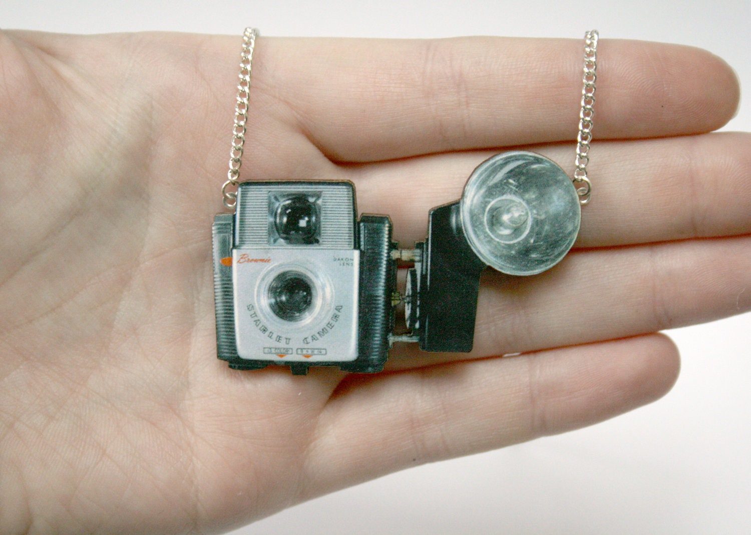 Vintage Starlet Brownie Camera Wooden Necklace