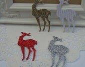 Small Glitter Christmas Deer, Reindeer Die Cuts Gold, Silver, White, Red - QTY - 12  Embellishment, Gift Wrap, Packaging, Decor