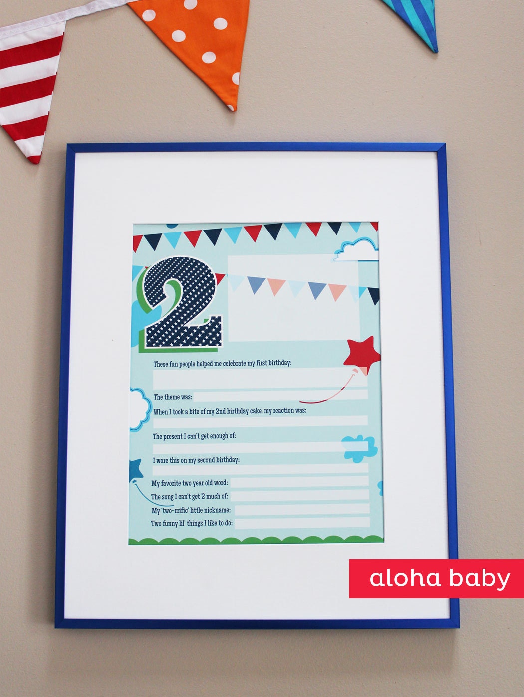 Boy's 2nd birthday fill in print