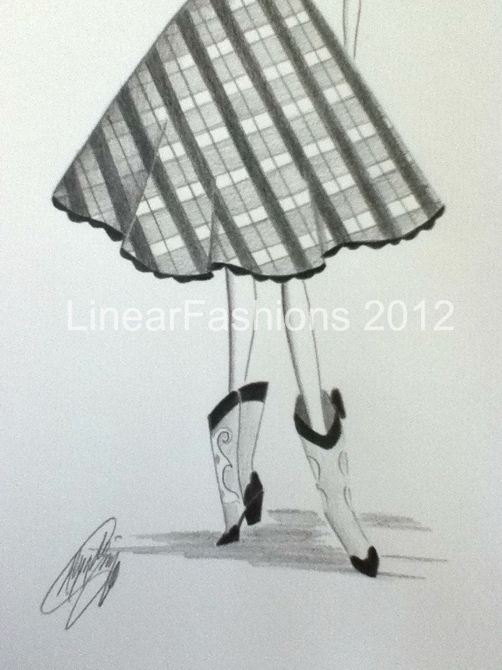 1950s Western Dress Fashion Illustration  / cowgirl art  / pencil art / original drawing / fashion art / home decor / art gift