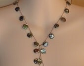 Peacock keshi keishi cornflake pearl lariat hand knotted on silk