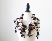 Crochet Scarf, Ivory Mocha, Curly, Bubbles, Mulberry Scarf, Long Scarf, Neck warmer