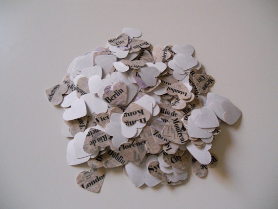 Paper Hearts. Wedding and Party Confetti - World Cities Map