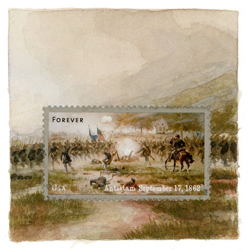 Original Framed Art: Battle of Antietam, Postage Stamp Painting