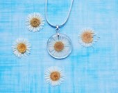 Mini Daisy Necklace Petite Real Flower  Pressed Daisy Resin Jewelry Summer Transparent Botanical Necklace / Pendant