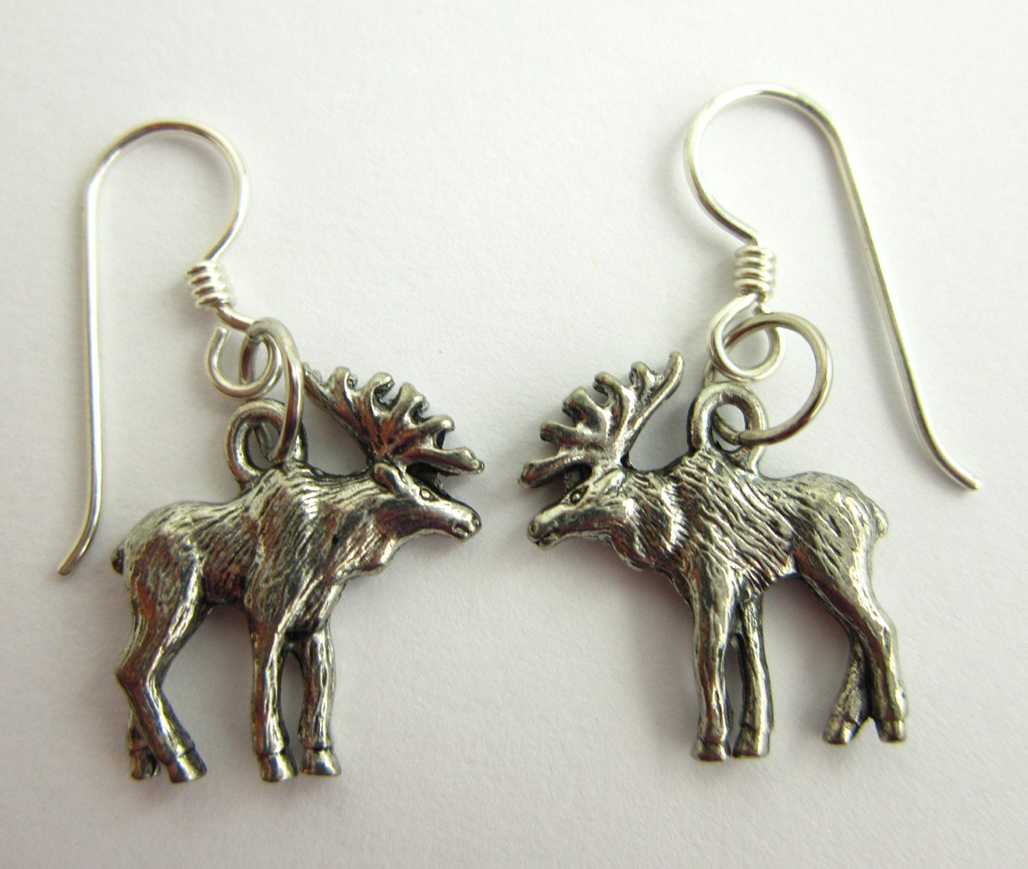 Lead Free Three Dimensional Antique Pewter Reindeer Earrings - Woodland, Moose, Caribou, Gift For Her, Teacher, Mother, Sister, Nature Lover