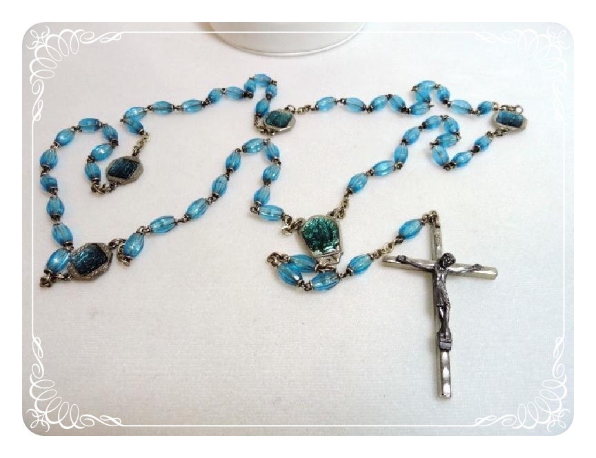 Vintage Italian Rosary w Turquoise Blue Beads - 1546a-052112000