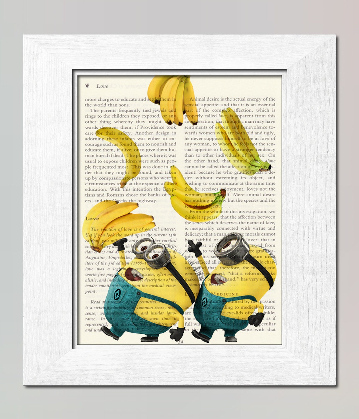 Banana Minions Dream children decor PRINT on salvaged vintage page book art print kids wall art movie poster