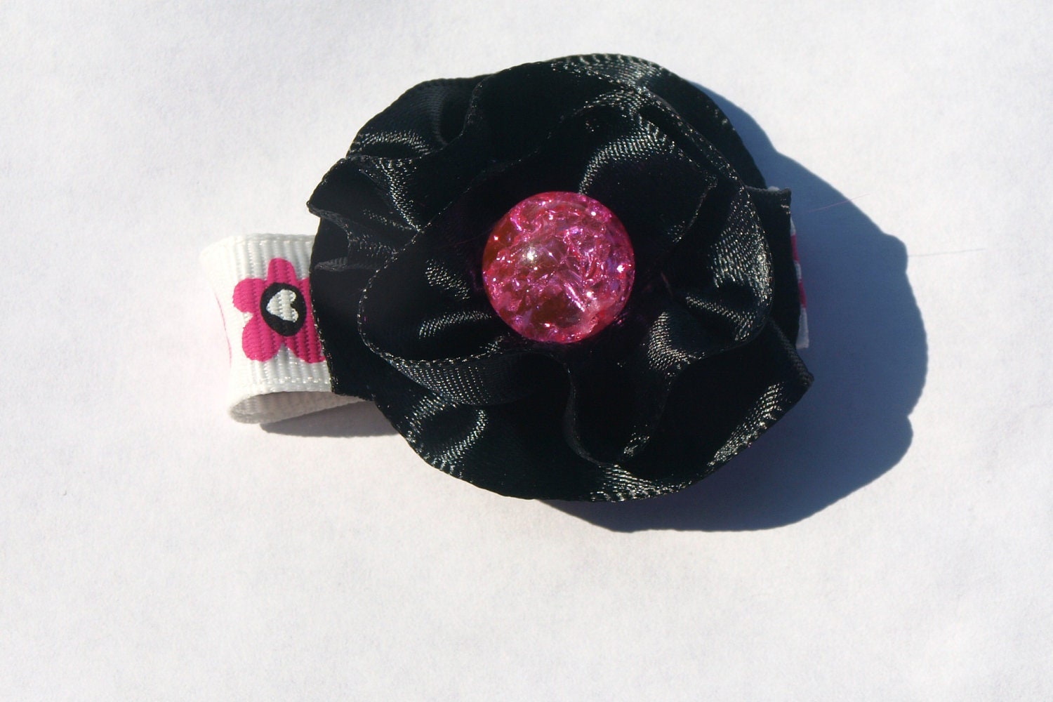 black and hot pink hair clip- sparkly pink and black - fancy hair accessories