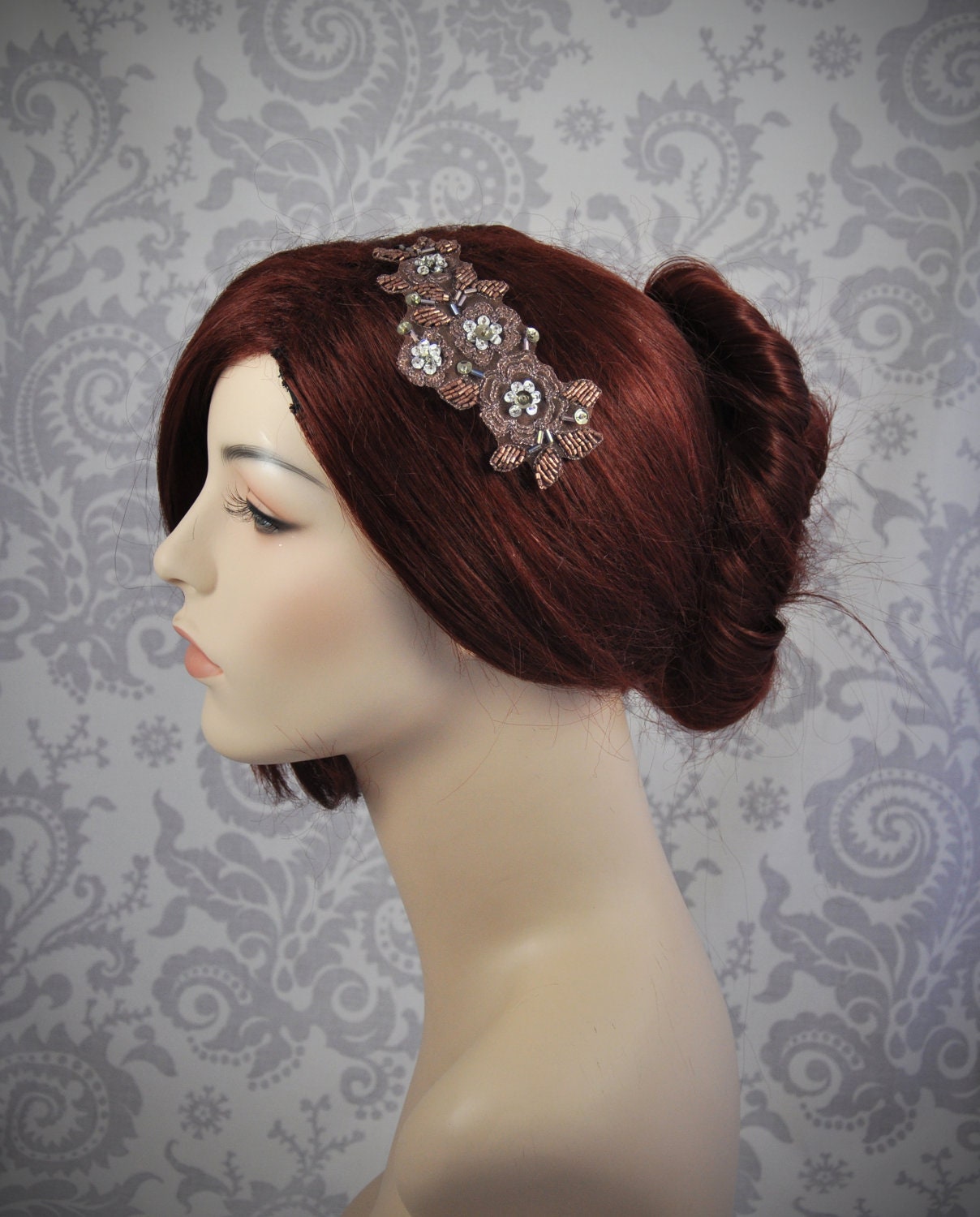 Blush Lace Hair Accessories, Bridesmaid Hair pieces, Bridal Lace Hair Comb in Dark Blush Beaded Lace, Rose Bridal Hair Piece