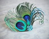 Peacock Feather Fascinator, Blue, Green, Turquoise Hair Accessories, Feather Hair Clip, Bridal, Peacock Wedding