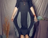 Patchwork Ruffle Dress in black / Linen Dress/ Long dress- custom made