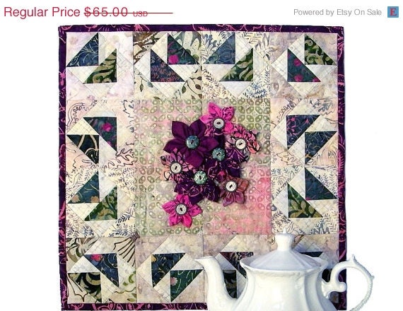 SALE Fabric Flowers  Quilted Wall Hanging Wall Decor