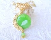 Green Jade Stone Necklace- Gold Plated Necklace- Jade Stone-Frame Necklace