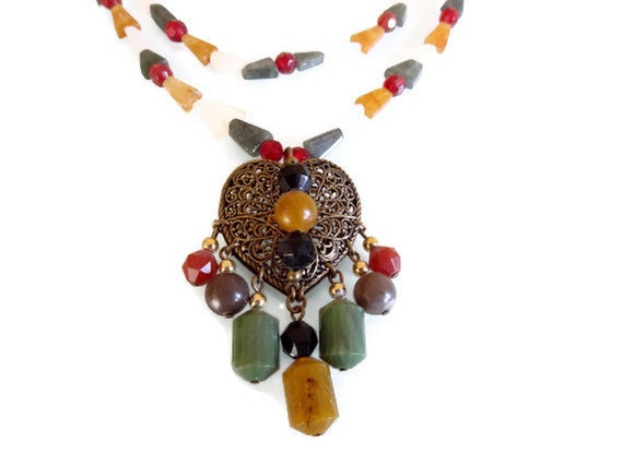 Color Necklace -Vintage,Gem Stone Necklace, OOAK, Valentines,