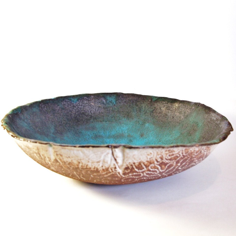 Medium Ceramic Turquoise Salad Bowl, Ocean Treasure, Glass Lake, Made to Order