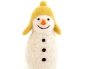 Ready to ship - Needle felt Snowman with yellow bomber hat or custom color