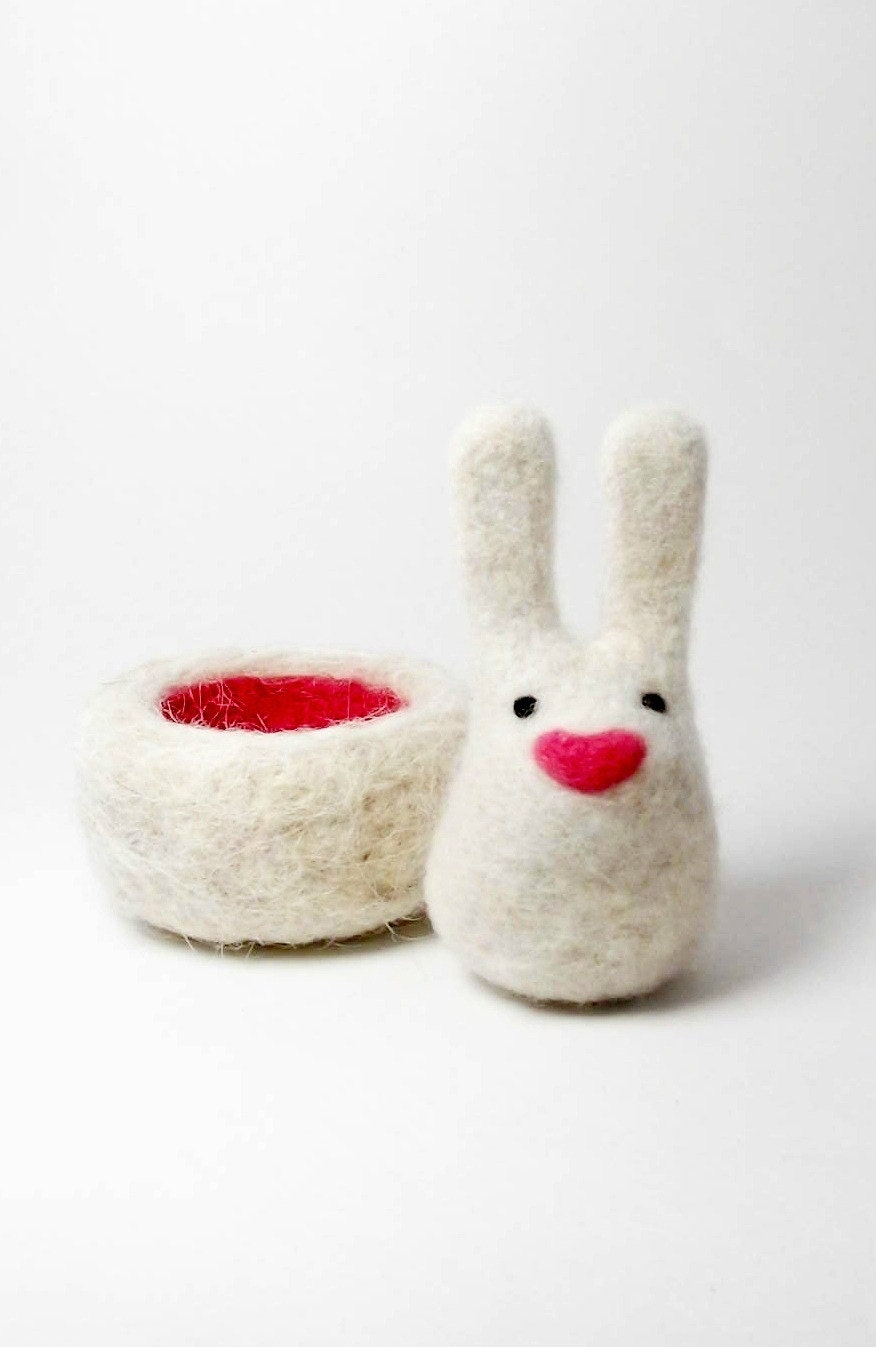 White bunny, needle felt, nest, wool, eco-friendly, toy, nesting bunny, childrens toy