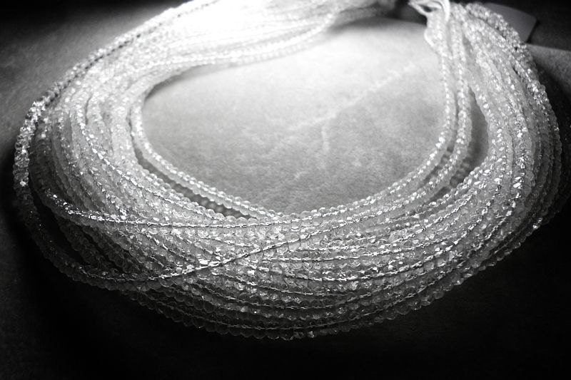 High Quality Natural Rock Crystal Quartz Micro Faceted Rondelle Whole Strand 3mm-3.5mm