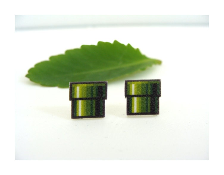 Pipe SMB 3 Pixel Sprite Earrings - retro game jewelry