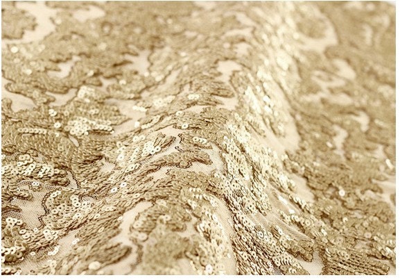Golden Lace Fabric Bridal Wedding Dress Fabric Gold Sequin Embroidery Leopard Pattern Super Luxury Elegant Supplies