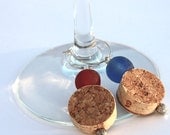 Wine Charms - Set of Two Wine Cork and Recycled Glass