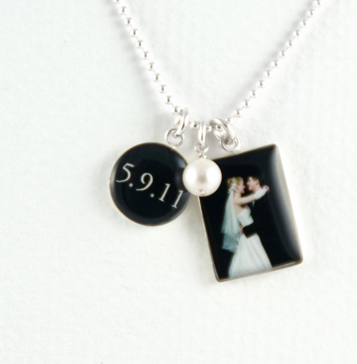 Photo Necklace Wedding Photo & Date Necklace Personalized Picture Necklace in Sterling