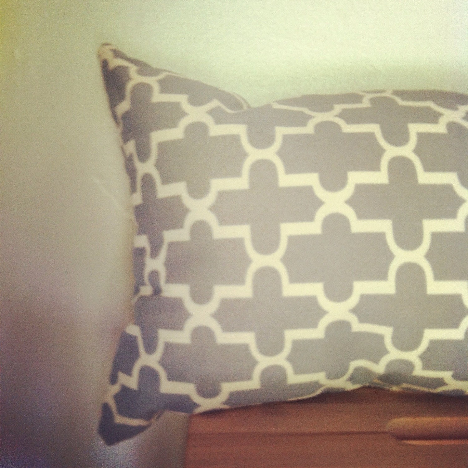 Blue/Grey geometric decorative pillow cover, modern, handstuffed, cream white, 22x12.5 inches
