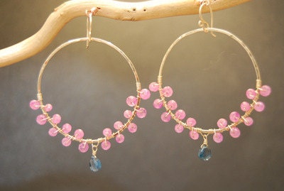 Sahara 79 Large hoops wrapped with pink ruby and blue topaz